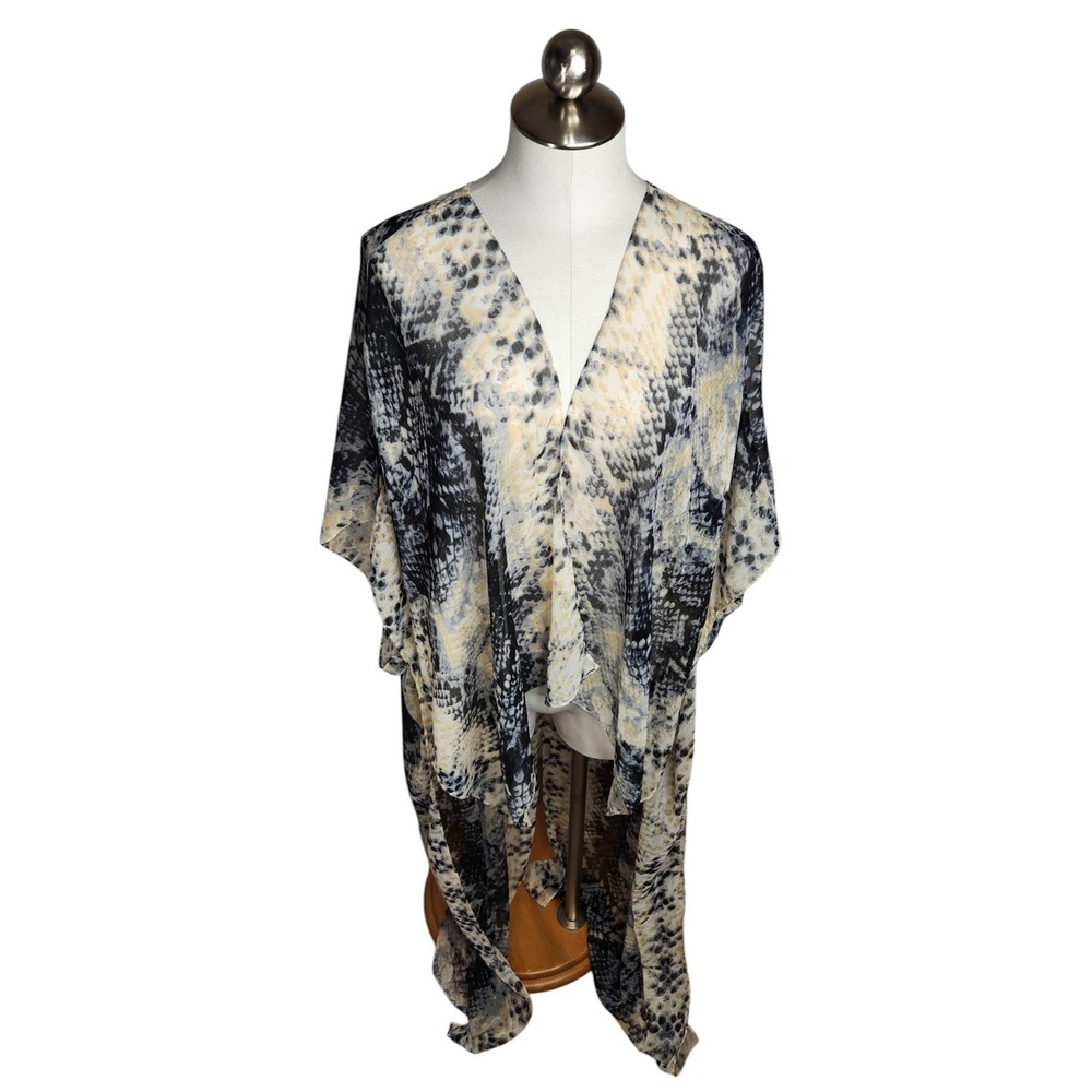 Michael Stars Kimono Wrap Women One Size Gray Snake Print Sheer High Low Coverup